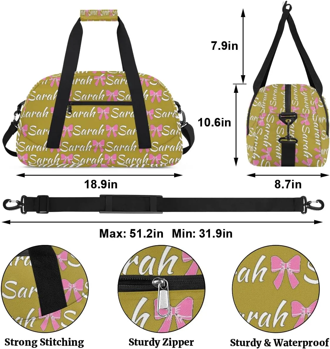 Custom Cheer Bag Girl Sport Duffel Bag, Personalized Cheerleaders Gym Bag, Customized Travel Duffle Bag with Name, Overnight Weekender Bags, Brown, Cheerleading Gifts