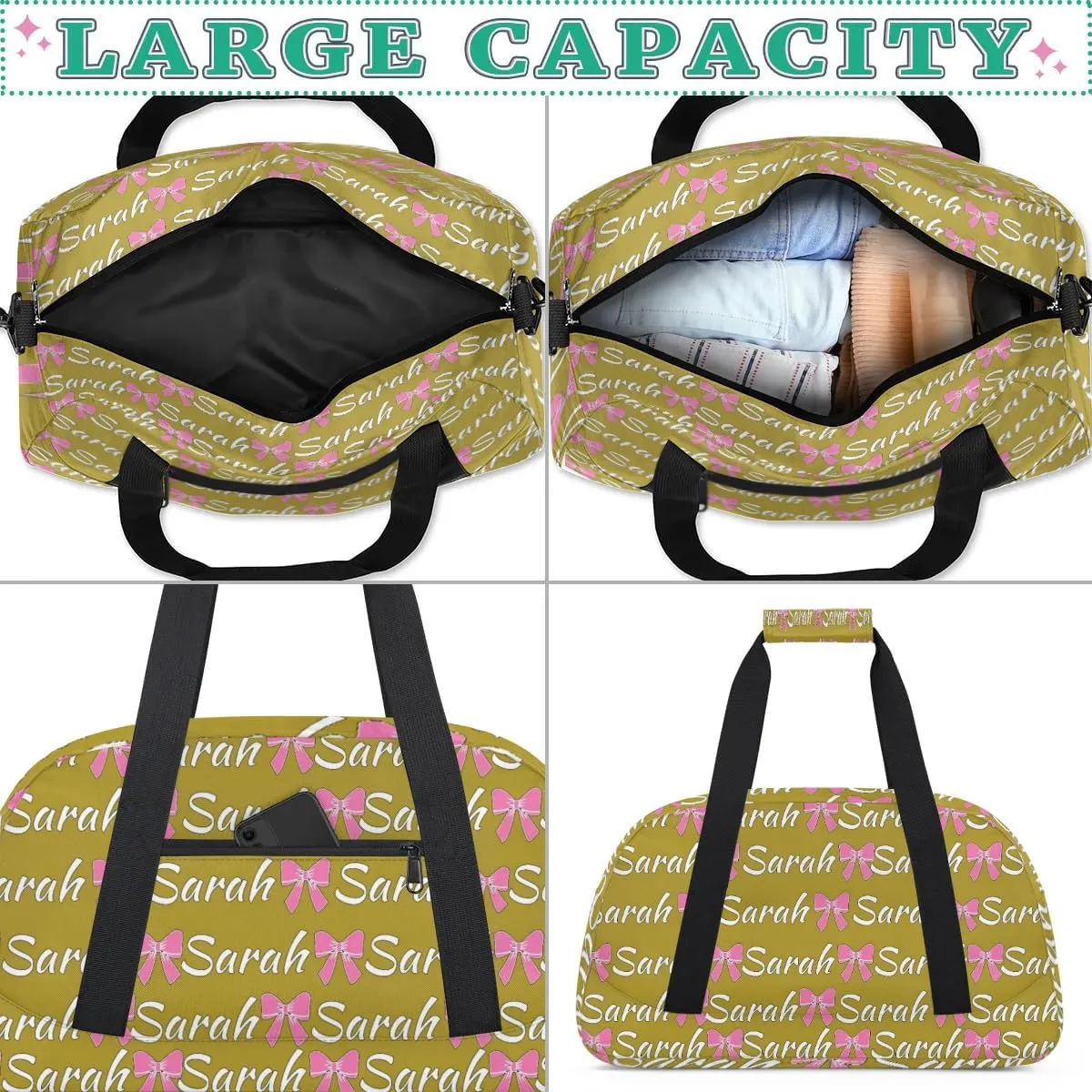 Custom Cheer Bag Girl Sport Duffel Bag, Personalized Cheerleaders Gym Bag, Customized Travel Duffle Bag with Name, Overnight Weekender Bags, Brown, Cheerleading Gifts
