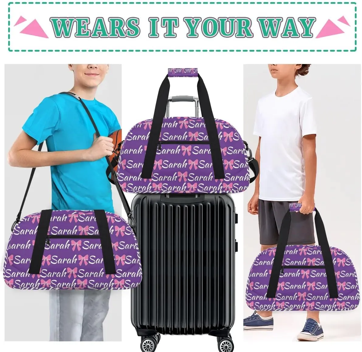 Custom Cheer Bag Girl Sport Duffel Bag, Personalized Cheerleaders Gym Bag, Customized Travel Duffle Bag with Name, Overnight Weekender Bags, Dark Purple, Cheerleading Gifts
