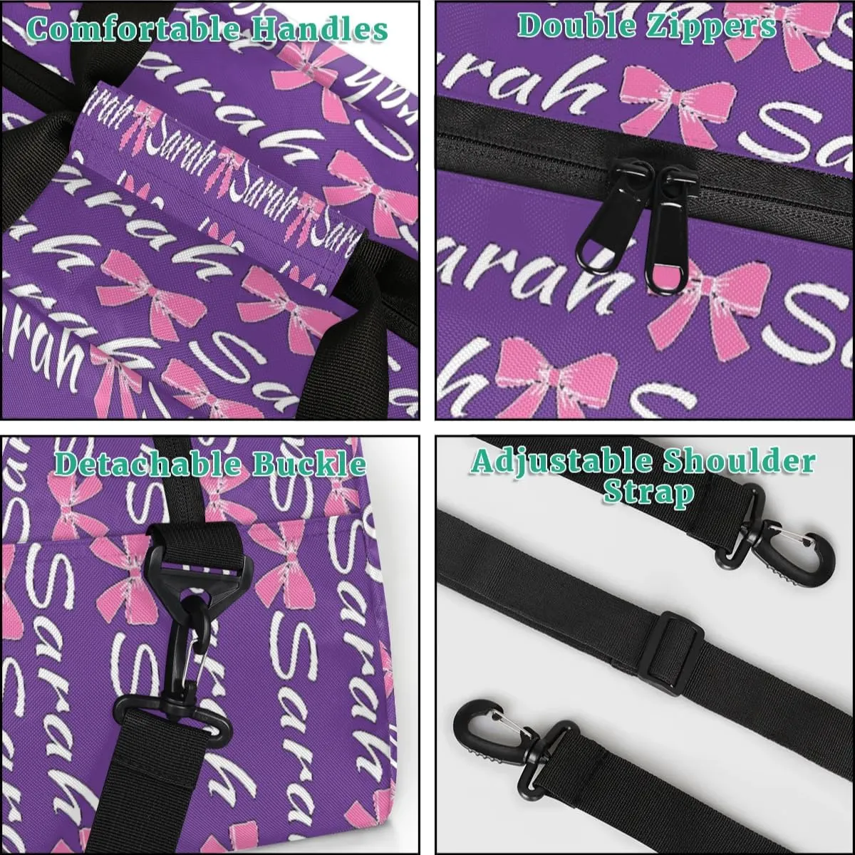 Custom Cheer Bag Girl Sport Duffel Bag, Personalized Cheerleaders Gym Bag, Customized Travel Duffle Bag with Name, Overnight Weekender Bags, Dark Purple, Cheerleading Gifts