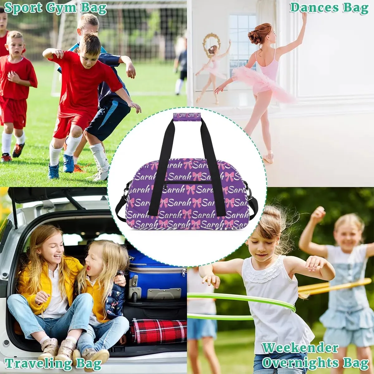 Custom Cheer Bag Girl Sport Duffel Bag, Personalized Cheerleaders Gym Bag, Customized Travel Duffle Bag with Name, Overnight Weekender Bags, Dark Purple, Cheerleading Gifts