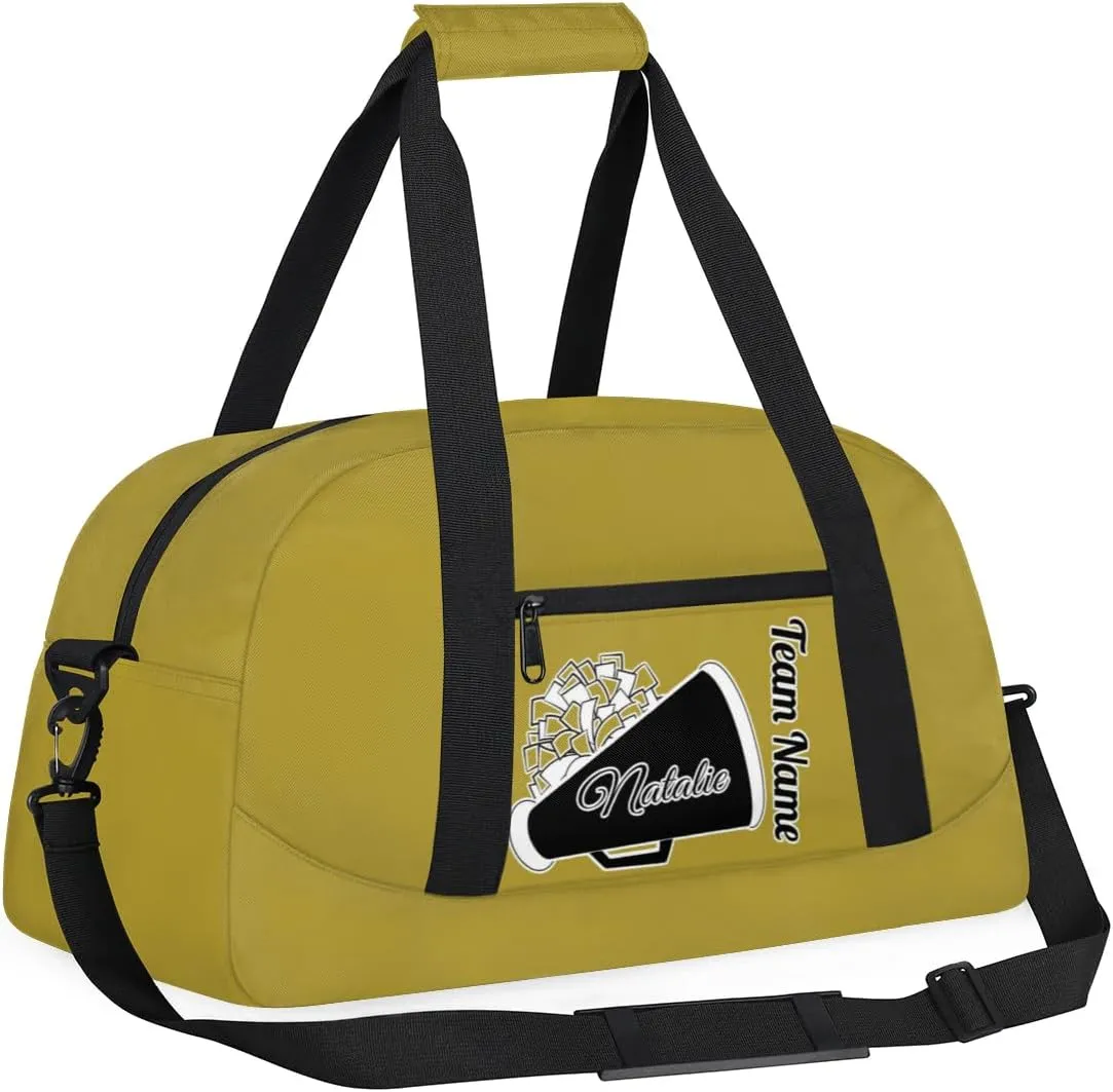 Custom Cheer Duffel Bags, Personalized Cheerleader Sport Bag with Name, Customized Gymnastics Dance Travel Bag Overnight Weekender Bags, Brown