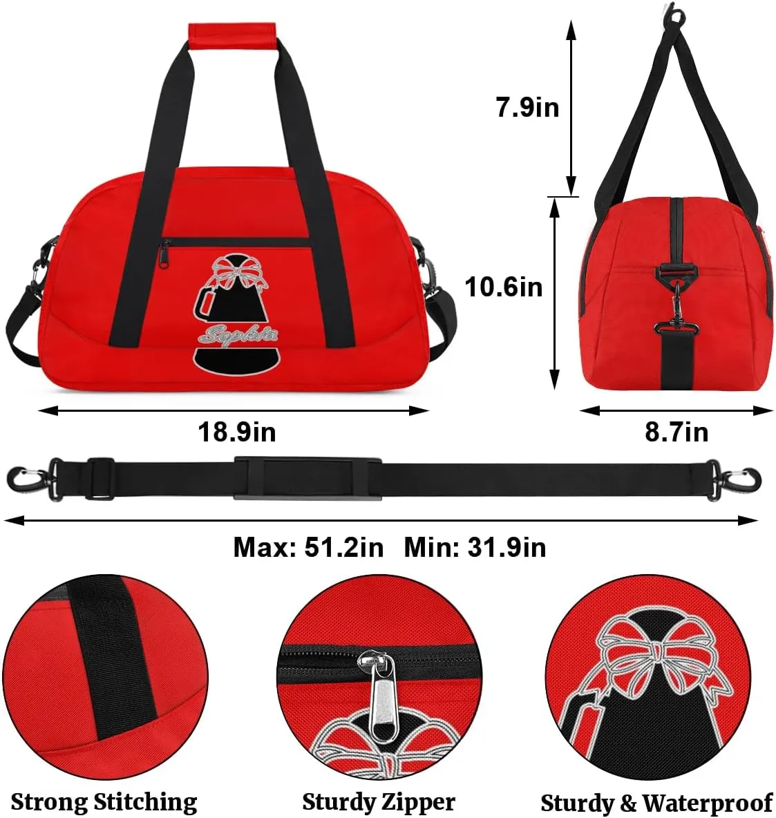 Custom Cheer Duffel Bags, Personalized Dance Sport Bags with Name, Customized Cheerleader Travel Bag Overnight Weekender Bags, Coral Red A Gymnastics Gifts