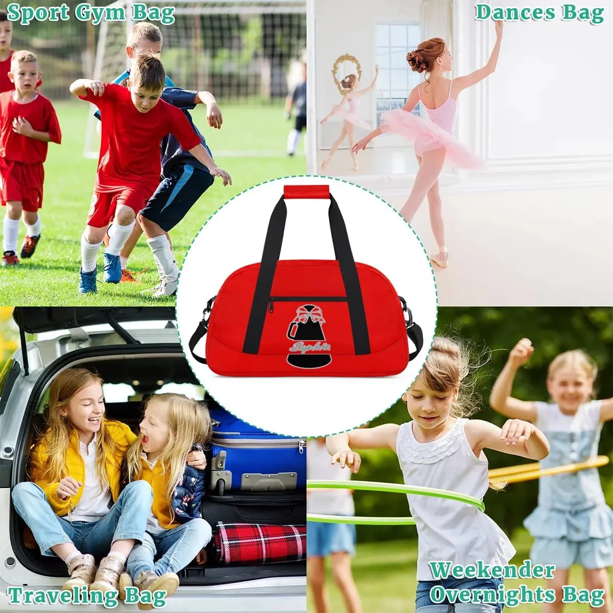 Custom Cheer Duffel Bags, Personalized Dance Sport Bags with Name, Customized Cheerleader Travel Bag Overnight Weekender Bags, Coral Red A Gymnastics Gifts