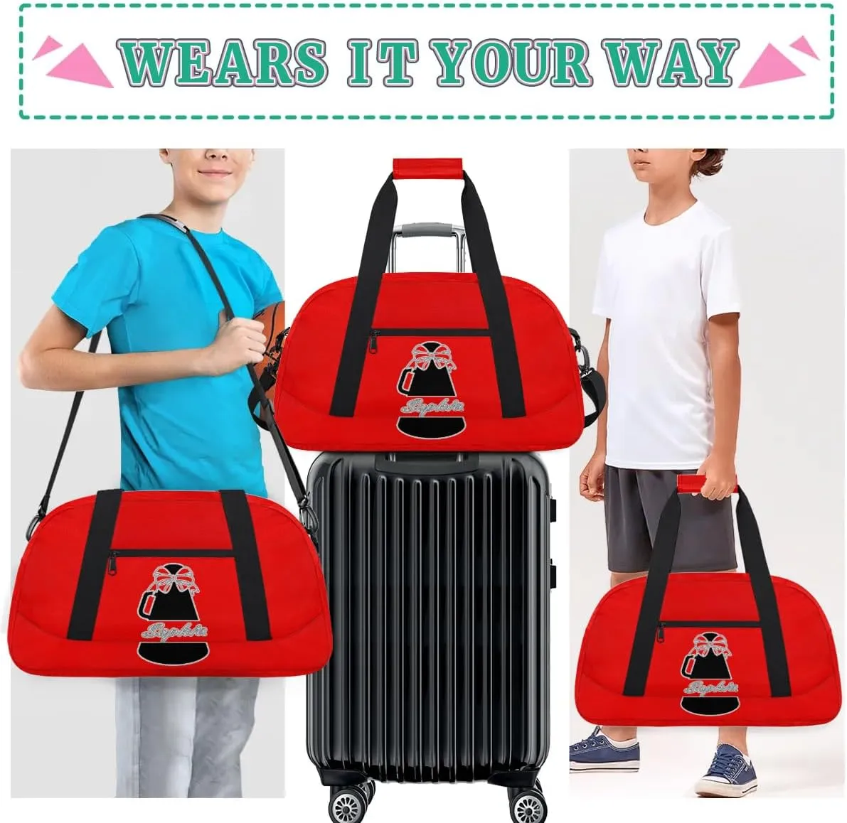 Custom Cheer Duffel Bags, Personalized Dance Sport Bags with Name, Customized Cheerleader Travel Bag Overnight Weekender Bags, Coral Red A Gymnastics Gifts