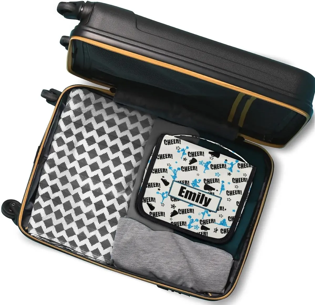 Custom Cheer Makeup Bag Cosmetic Cheerleading Case Personalized Cheer Toiletry Bags Cheerleader Gifts Travel Toiletry Bag with Hanging Hook, Blue