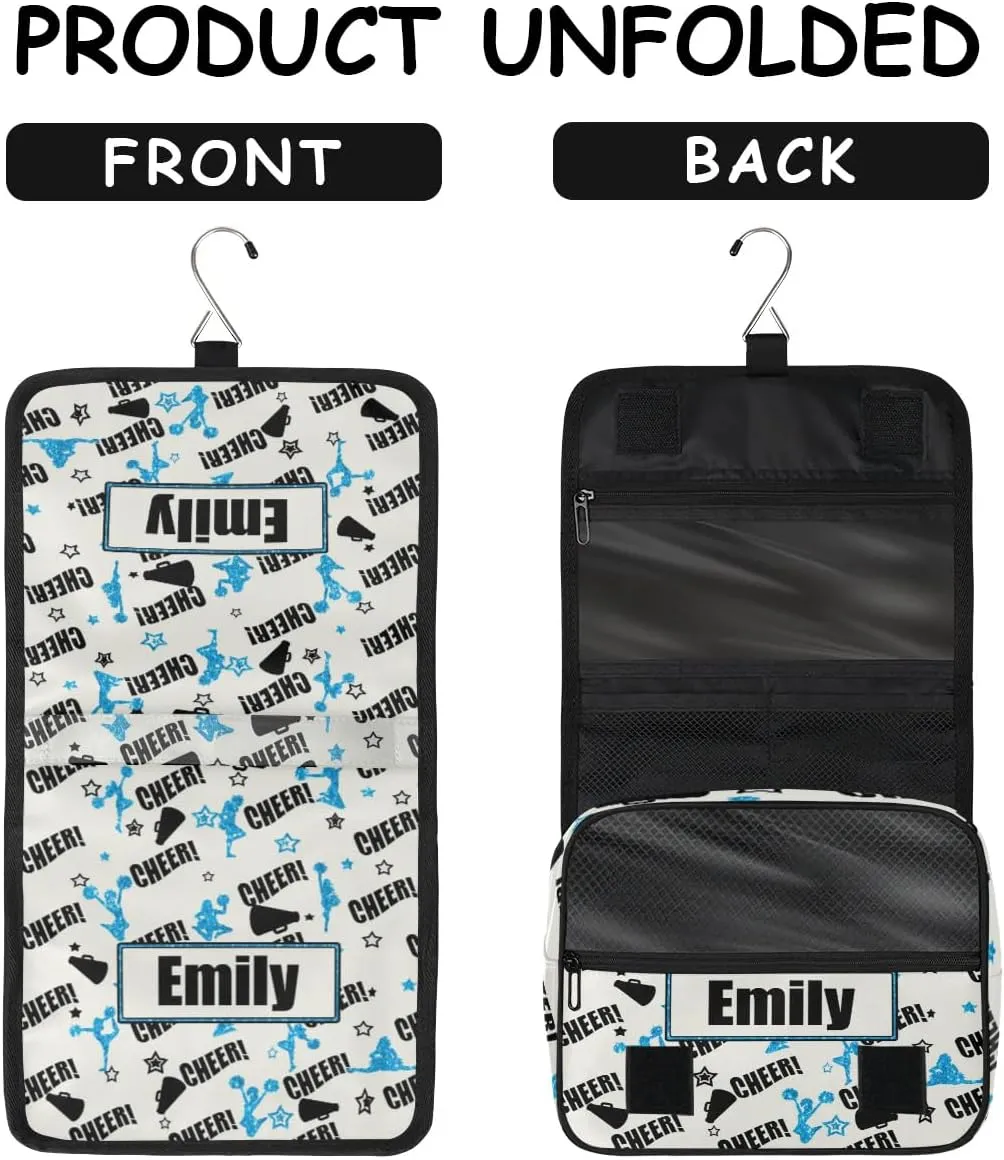 Custom Cheer Makeup Bag Cosmetic Cheerleading Case Personalized Cheer Toiletry Bags Cheerleader Gifts Travel Toiletry Bag with Hanging Hook, Blue
