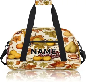 Custom Fall Grapes Pear Small Gym Bag 18 inch for Women Men Personalized Autumn Fruits Carry On Overnight Weekender Bag for Travel Work Dance Sport