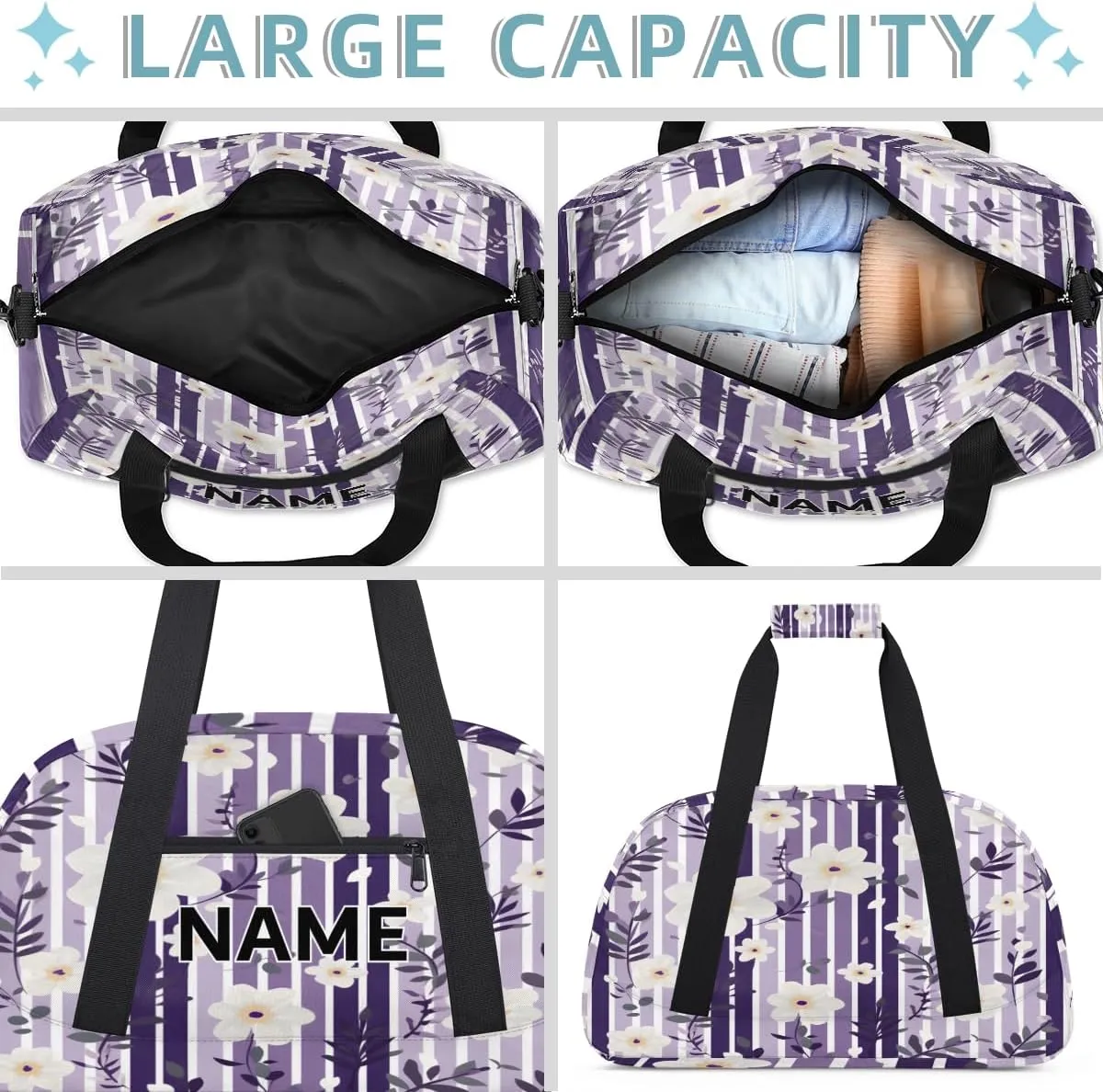 Custom Farmhouse Spring Summer Small Gym Bag 18 inch for Women Men Personalized Flowers Carry On Overnight Weekender Bag for Travel Work Dance Sport