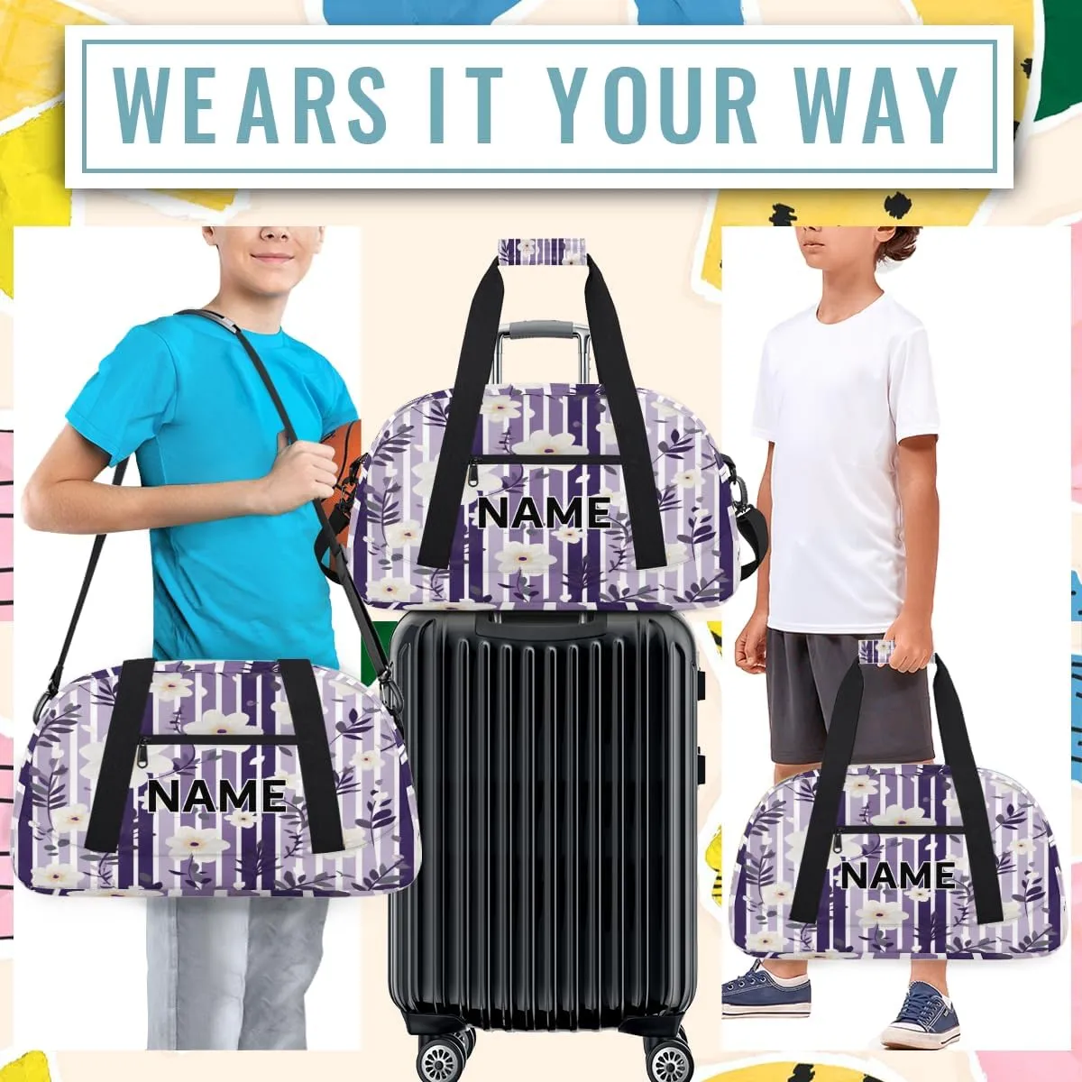 Custom Farmhouse Spring Summer Small Gym Bag 18 inch for Women Men Personalized Flowers Carry On Overnight Weekender Bag for Travel Work Dance Sport