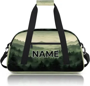 Custom Green Misty Forest Small Gym Bag 18 inch for Women Men Personalized Nature Woodland Carry On Overnight Weekender Bag for Travel Work Dance Sport