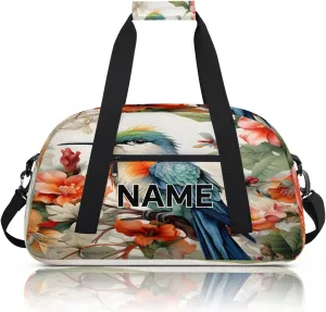 Custom Hummingbird Flowers Small Gym Bag 18 inch for Women Men Personalized Spring Floral Birds Carry On Overnight Weekender Bag for Travel Work Dance Sport