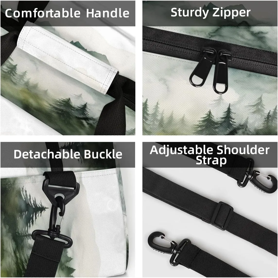 Custom Mountain Forest Small Gym Bag 18 inch for Women Men Personalized Nature Misty Tree Landscape Art Carry On Overnight Weekender Bag for Travel Work Dance Sport