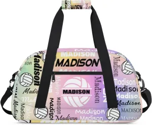 Custom Volleyball Gym Bag Duffel Bag for Women Men, Personalized Name Sport Bag Customized Overnight Bags Travel Weekender Bag, Colourful Glitters