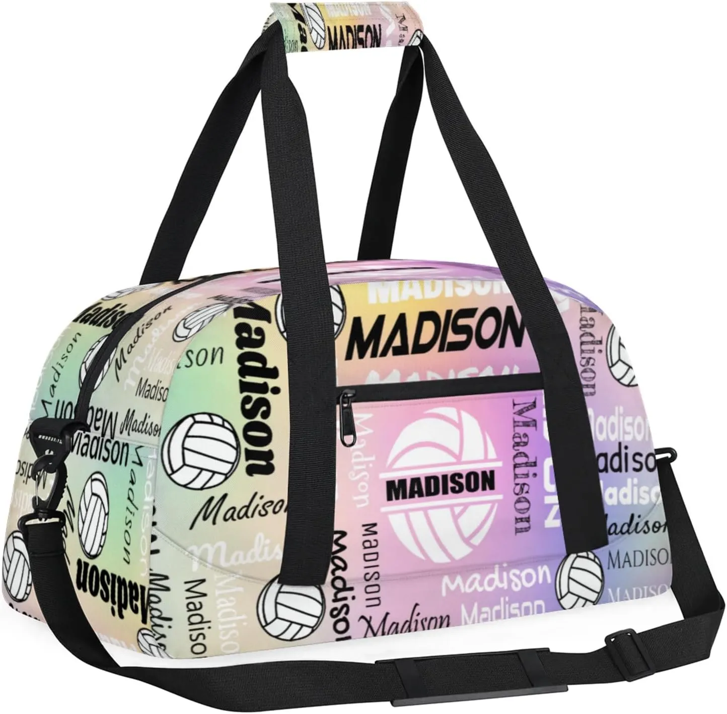 Custom Volleyball Gym Bag Duffel Bag for Women Men, Personalized Name Sport Bag Customized Overnight Bags Travel Weekender Bag, Colourful Glitters