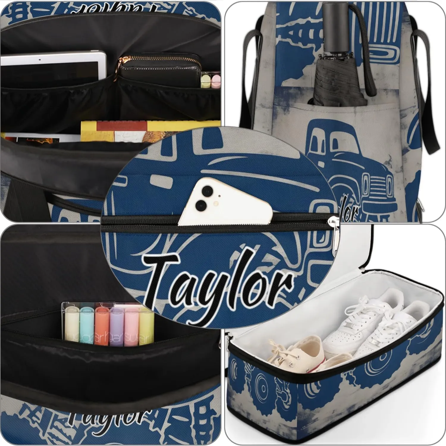 Customized Gym Bag for Women, Personalized Monster Truck Travel Duffel Bag with Name, Truck Car Weekender Overnight Bag with Shoes Compartment for Men Travel Yoga
