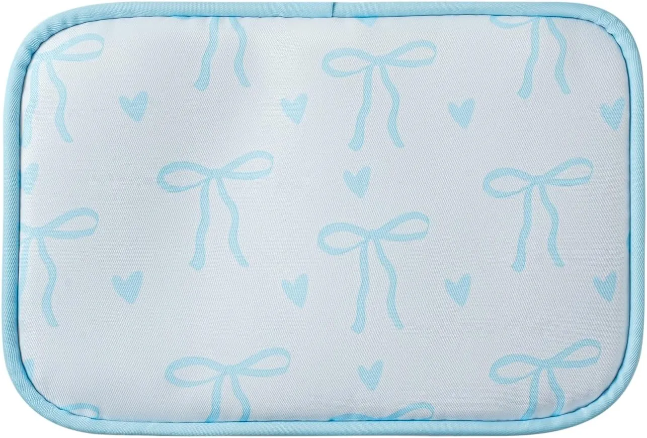 Cute Clear Makeup Bag with Bow Pattern,Transparent Nylon Travel Cosmetic Case with Zipper,Portable Makeup Organizer Pouch for Essentials(02Blue)