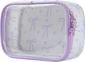 Cute Clear Makeup Bag with Bow Pattern,Transparent Nylon Travel Cosmetic Case with Zipper,Portable Makeup Organizer Pouch for Essentials(03Purple)