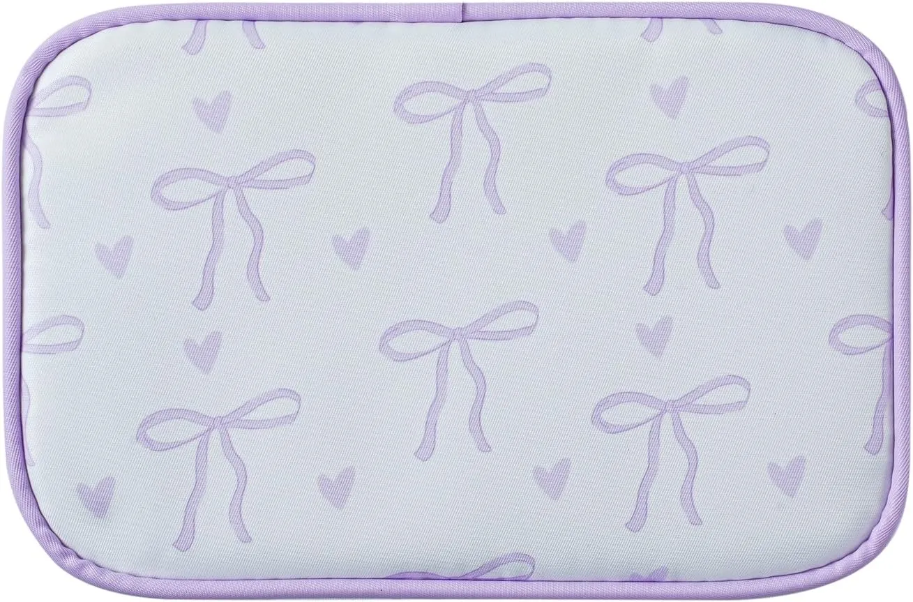 Cute Clear Makeup Bag with Bow Pattern,Transparent Nylon Travel Cosmetic Case with Zipper,Portable Makeup Organizer Pouch for Essentials(03Purple)