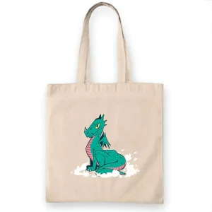 Cute Dragon Gifts for Dragon Lovers Powerful Pose Design Natural White Multicolor Canvas Tote Bag