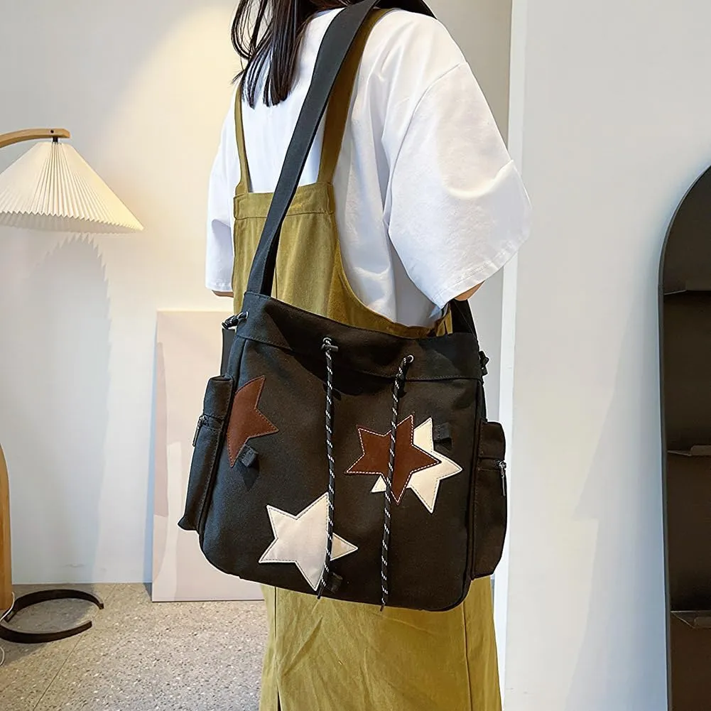 Cute Kawaii Messenger Bag Canvas Crossbody Bag Aesthetic Shoulder Bag for Women Men Flap Messenger Bag