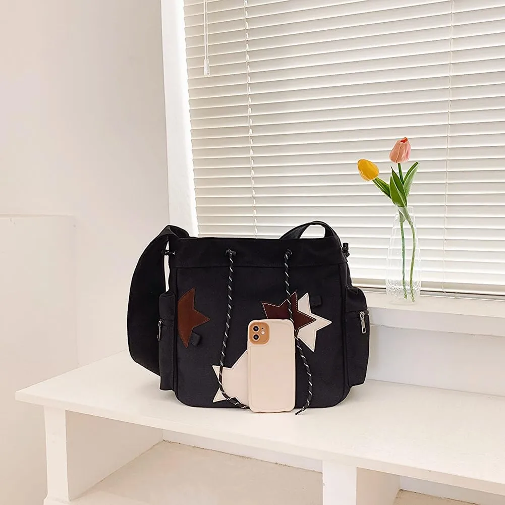 Cute Kawaii Messenger Bag Canvas Crossbody Bag Aesthetic Shoulder Bag for Women Men Flap Messenger Bag