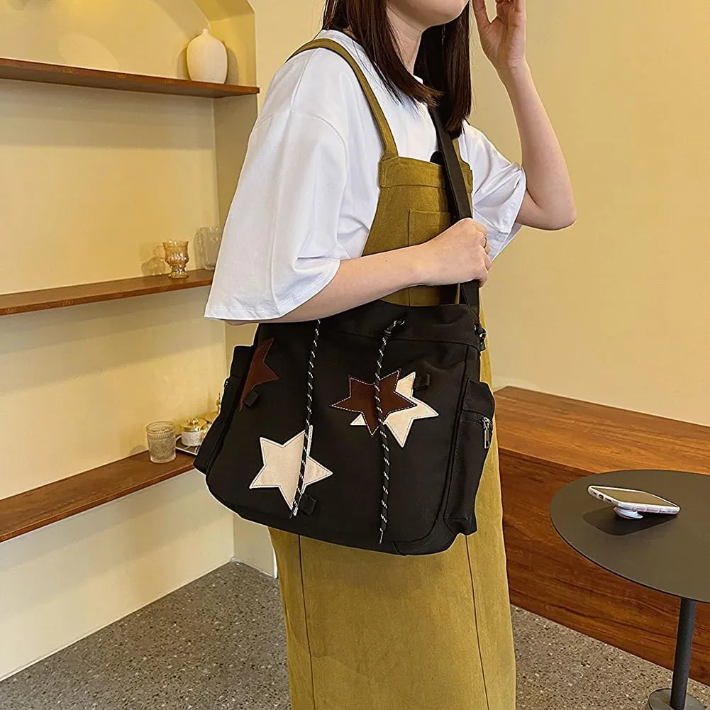 Cute Kawaii Messenger Bag Canvas Crossbody Bag Aesthetic Shoulder Bag for Women Men Flap Messenger Bag