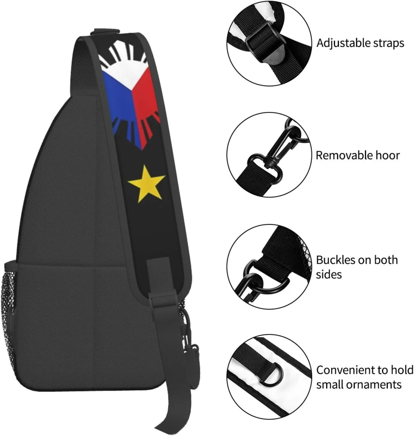 Cute Philippines Flag Crossbody Sling Backpack Sling Bag Travel Hiking Chest Bag Filipino Daypack for Women Men