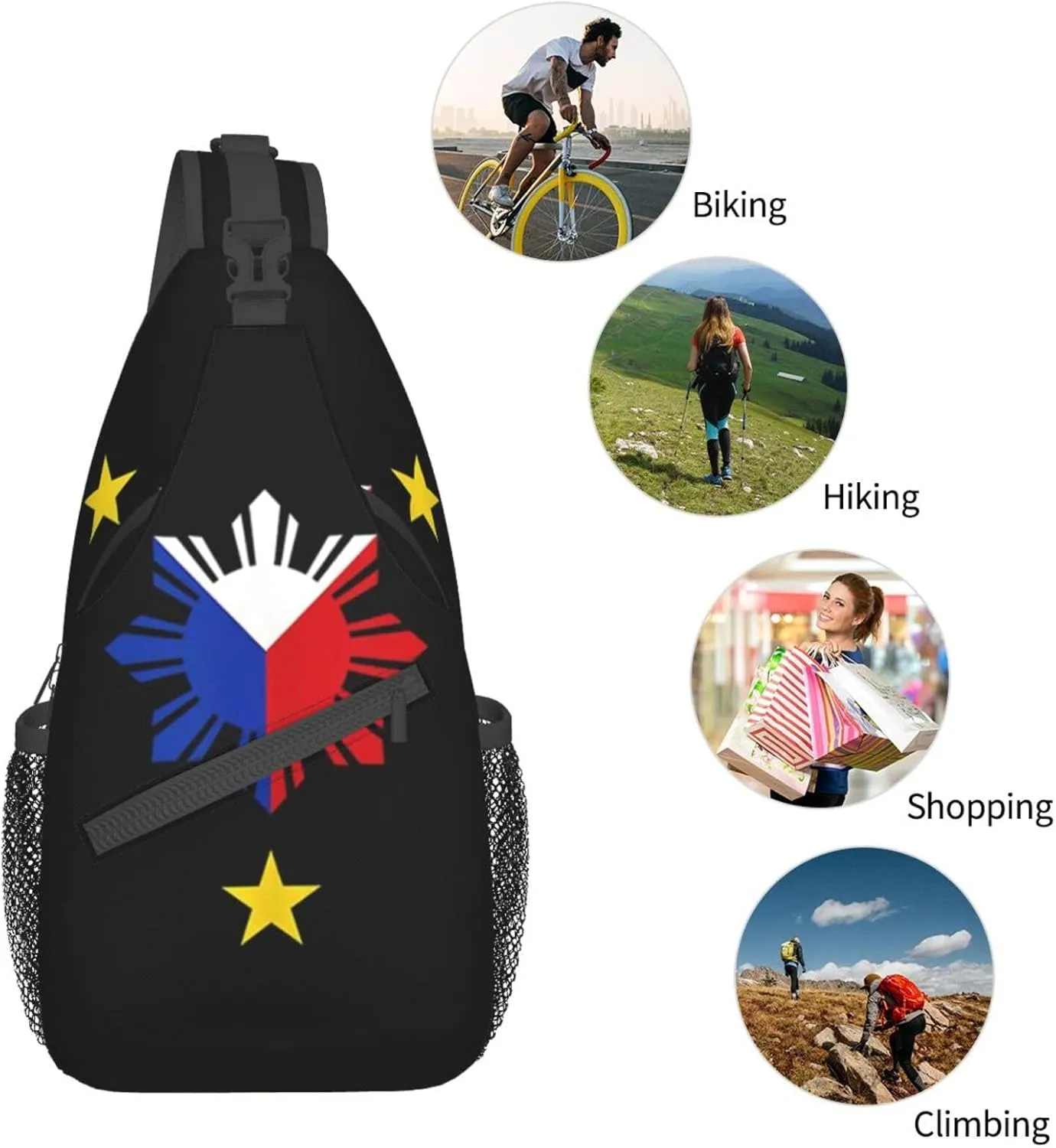 Cute Philippines Flag Crossbody Sling Backpack Sling Bag Travel Hiking Chest Bag Filipino Daypack for Women Men