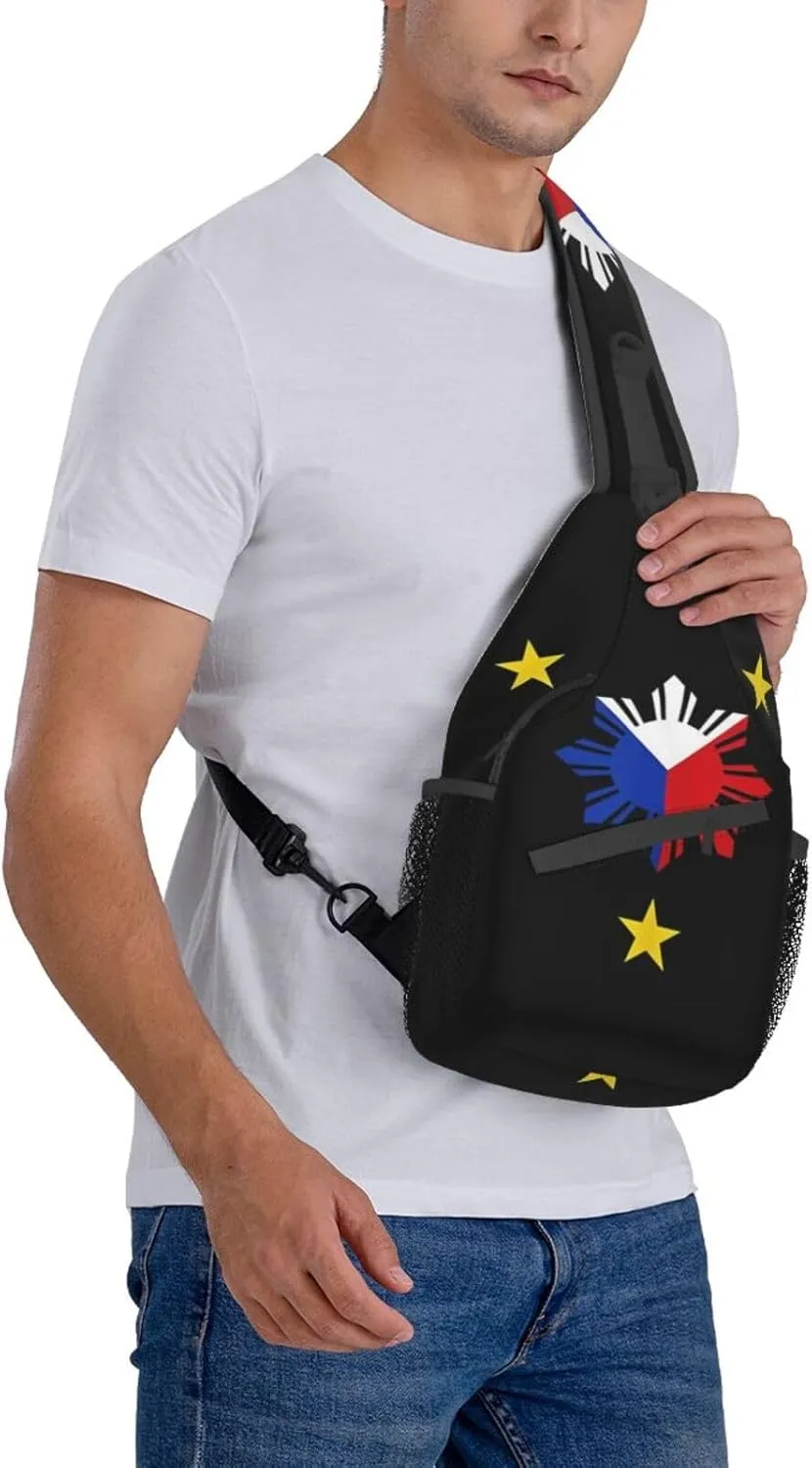 Cute Philippines Flag Crossbody Sling Backpack Sling Bag Travel Hiking Chest Bag Filipino Daypack for Women Men