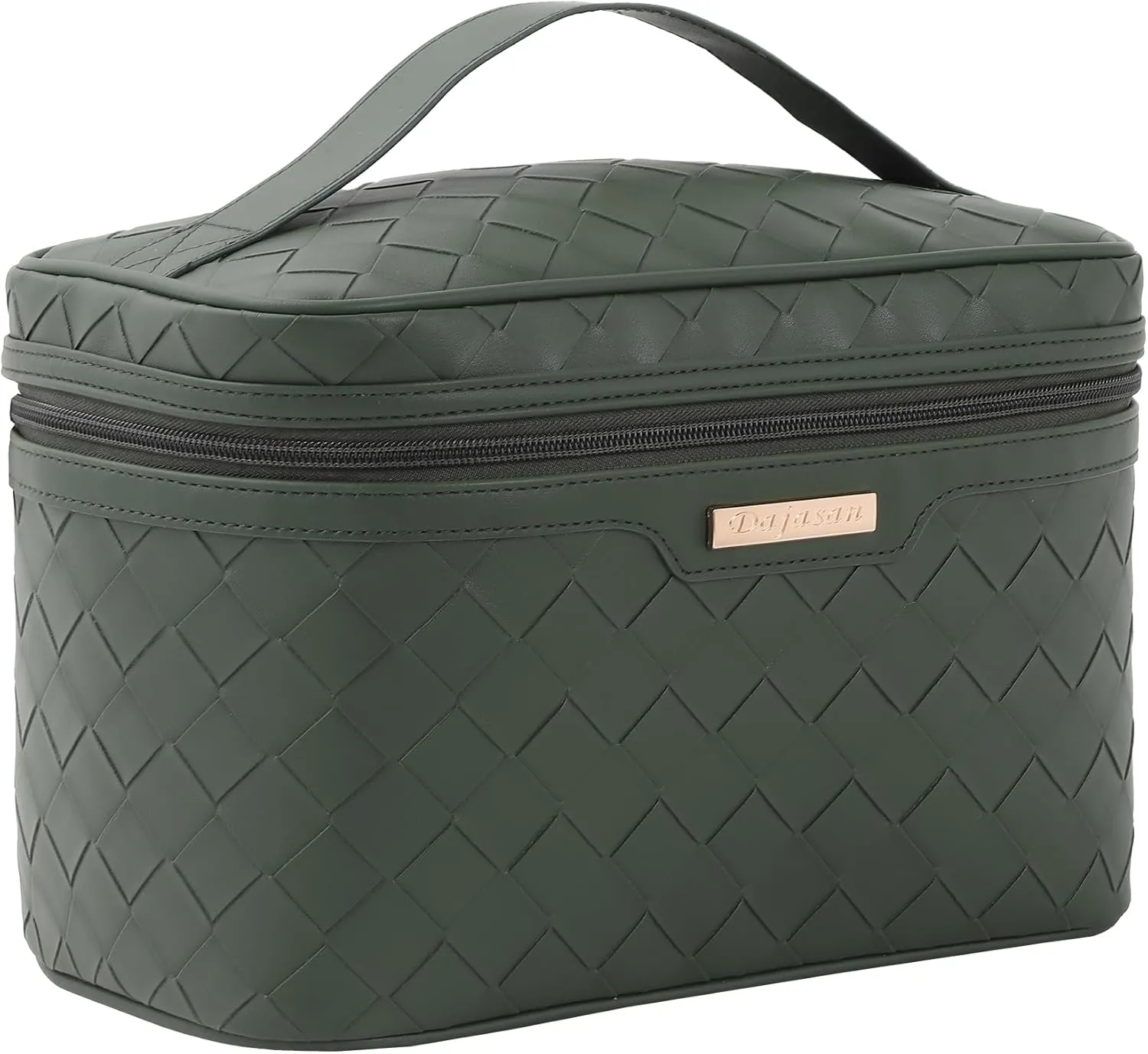 Dajasan Makeup Bag Cosmetic Bag, Travel Makeup Bag, Large Capacity Makeup Organizer Case, Large Toiletry Bag for Women Girls, PU Leather Waterproof 11.81 x 6.7 x 7.09 Inch (Green)