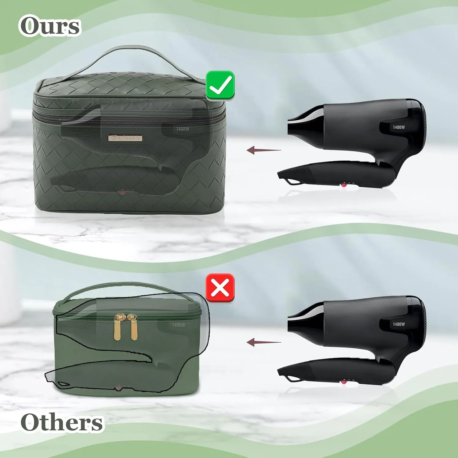 Dajasan Makeup Bag Cosmetic Bag, Travel Makeup Bag, Large Capacity Makeup Organizer Case, Large Toiletry Bag for Women Girls, PU Leather Waterproof 11.81 x 6.7 x 7.09 Inch (Green)