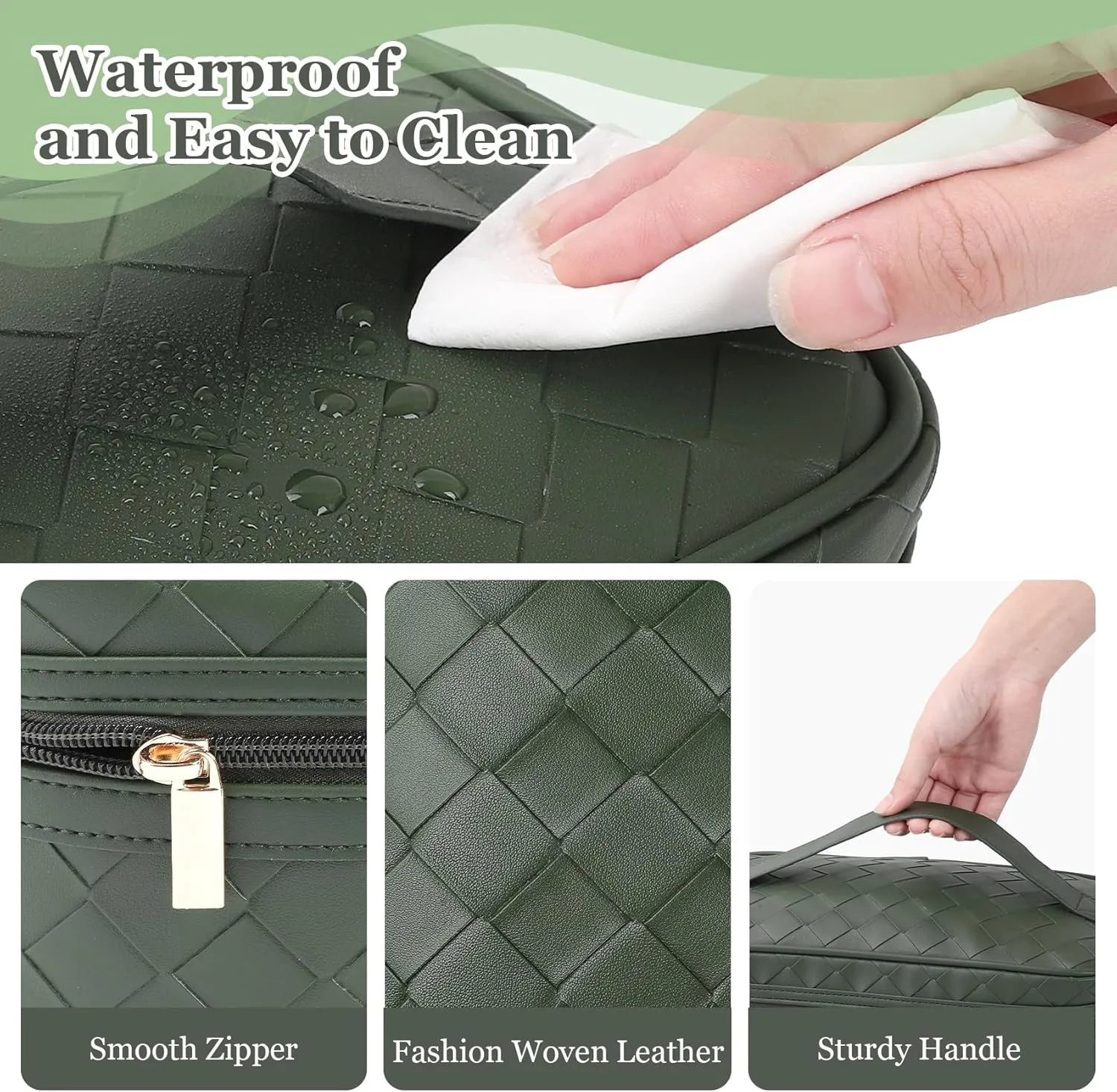 Dajasan Makeup Bag Cosmetic Bag, Travel Makeup Bag, Large Capacity Makeup Organizer Case, Large Toiletry Bag for Women Girls, PU Leather Waterproof 11.81 x 6.7 x 7.09 Inch (Green)