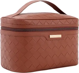Dajasan Makeup Bag, Travel Cosmetic Bag, Makeup Organizer Bag, Makeup Organizer Case with Divider and Handle, Large Toiletry Bag for Women 11.81 x 6.7 x 7.09 Inch (Brown)