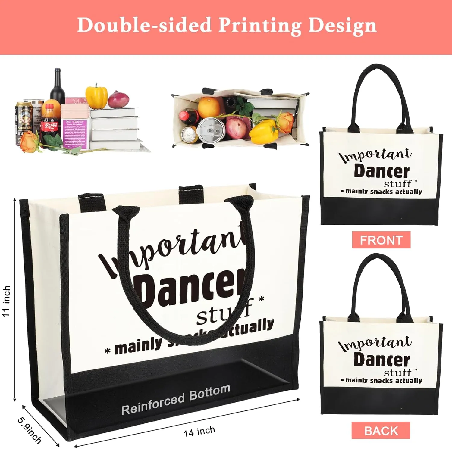 Dancer or Dance Tote Bag,Shopping Bag,Travel Bag,Beach Bag,Dance Lover,Gift for Dance Lover,Gift For Her,Dance Partner Gifts,Casual Reusable Canvas Tote