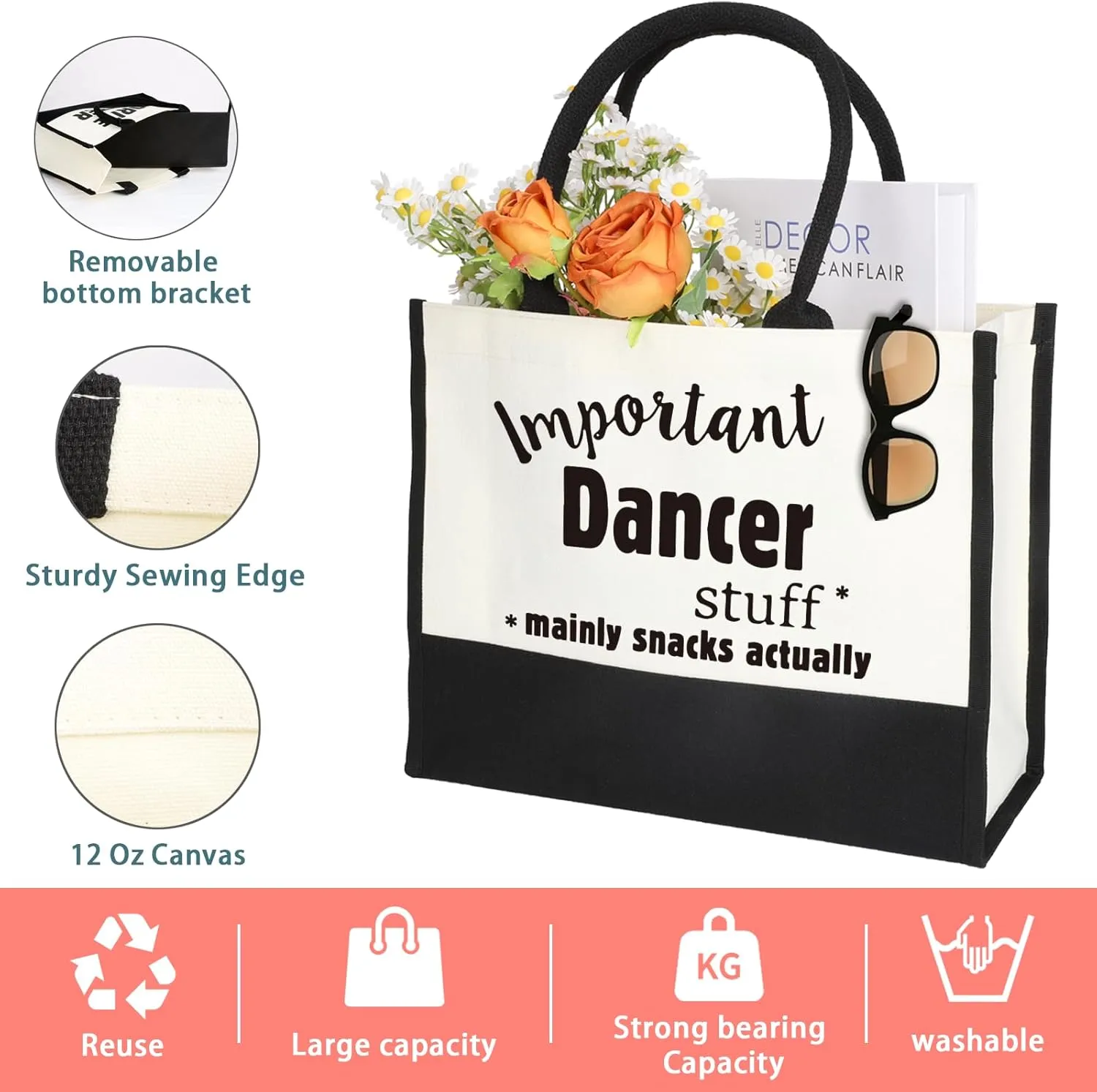 Dancer or Dance Tote Bag,Shopping Bag,Travel Bag,Beach Bag,Dance Lover,Gift for Dance Lover,Gift For Her,Dance Partner Gifts,Casual Reusable Canvas Tote