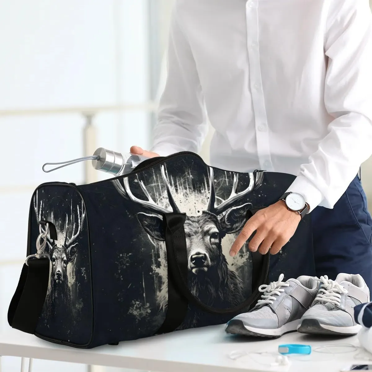 Deer Animals Cute Travel Duffel Bag for Women Men Waterproof Foldable Overnight Weekender Bag Large Capacity Sports Gym Bag