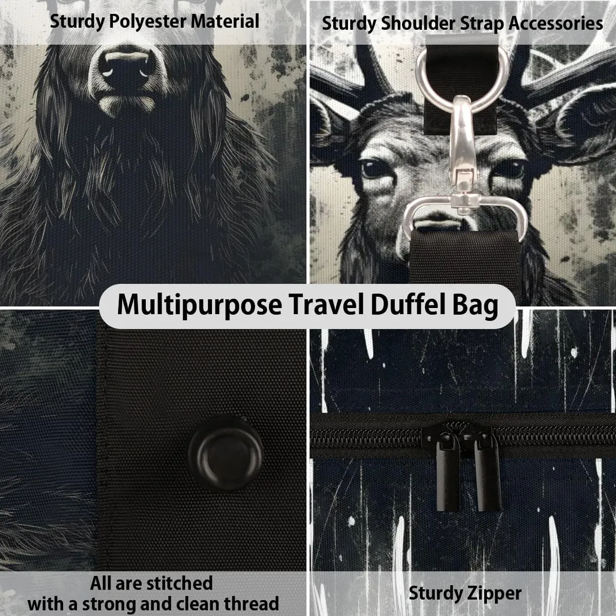 Deer Animals Cute Travel Duffel Bag for Women Men Waterproof Foldable Overnight Weekender Bag Large Capacity Sports Gym Bag