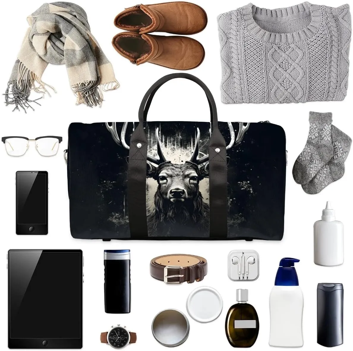 Deer Animals Cute Travel Duffel Bag for Women Men Waterproof Foldable Overnight Weekender Bag Large Capacity Sports Gym Bag