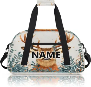 Deer Elk Custom Small Gym Bag 18 inch for Women Men Personalized Forest Animals Carry On Overnight Weekender Bag for Travel Work Dance Sport