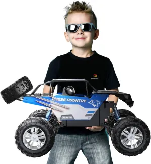 DEERC Large 1:8 Scale Monster Truck for Adults and Boys, Upgraded Remote Control Car with Realistic Sound, 4WD All Terrain RC Toy with 2 Batteries for 80 Minutes Play