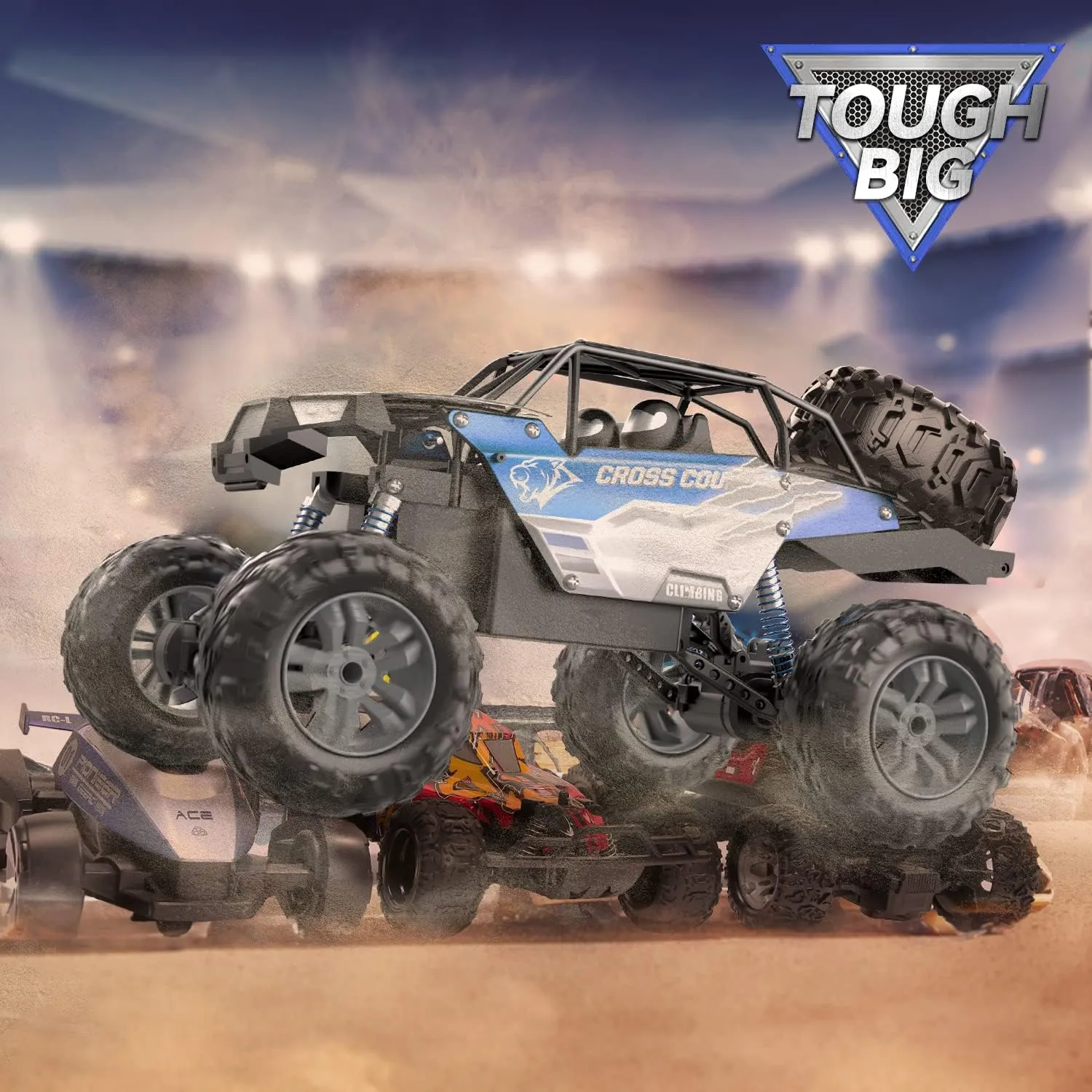 DEERC Large 1:8 Scale Monster Truck for Adults and Boys, Upgraded Remote Control Car with Realistic Sound, 4WD All Terrain RC Toy with 2 Batteries for 80 Minutes Play