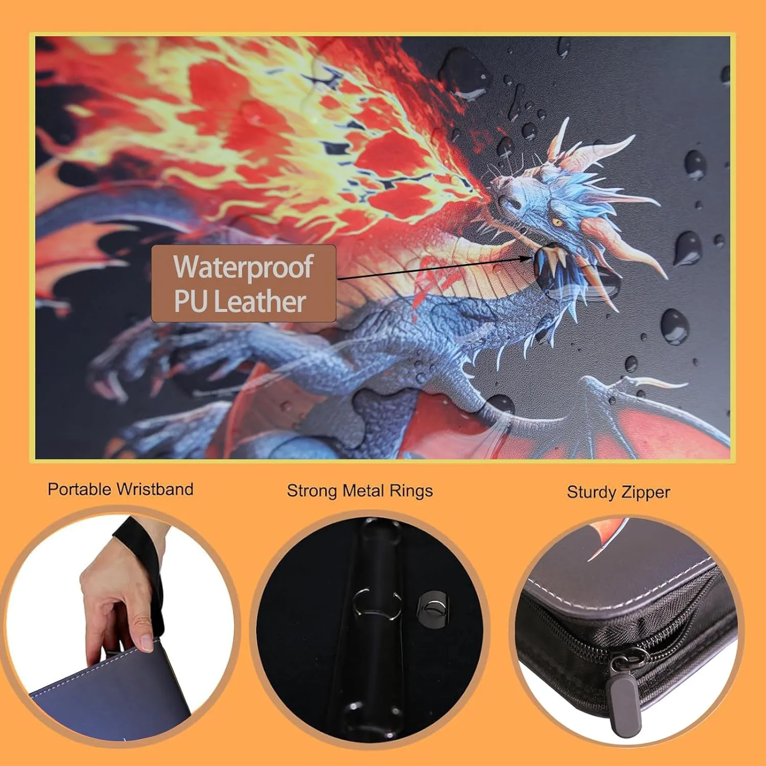 Deluxe Ice & Fire Dragon Trading Card Binder, 9-Pocket Zipper Album with 900 Card Loading Pockets, Perfect for Card Fans and Enthusiasts, Collectible Card Storage Albums, Cases & Sleeves