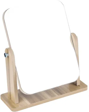 Desktop Cosmetic Mirror Rotatable Square Makeup Mirror Lights Wooden Frame Glass Women's Large Vanity