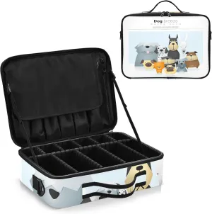 Different Cute Dog Breeds Women's Portable Makeup Bag with Handle, Cosmetic Bag, Adjustable Dividers, Travel Cosmetic Toiletry Storage Organizer for women