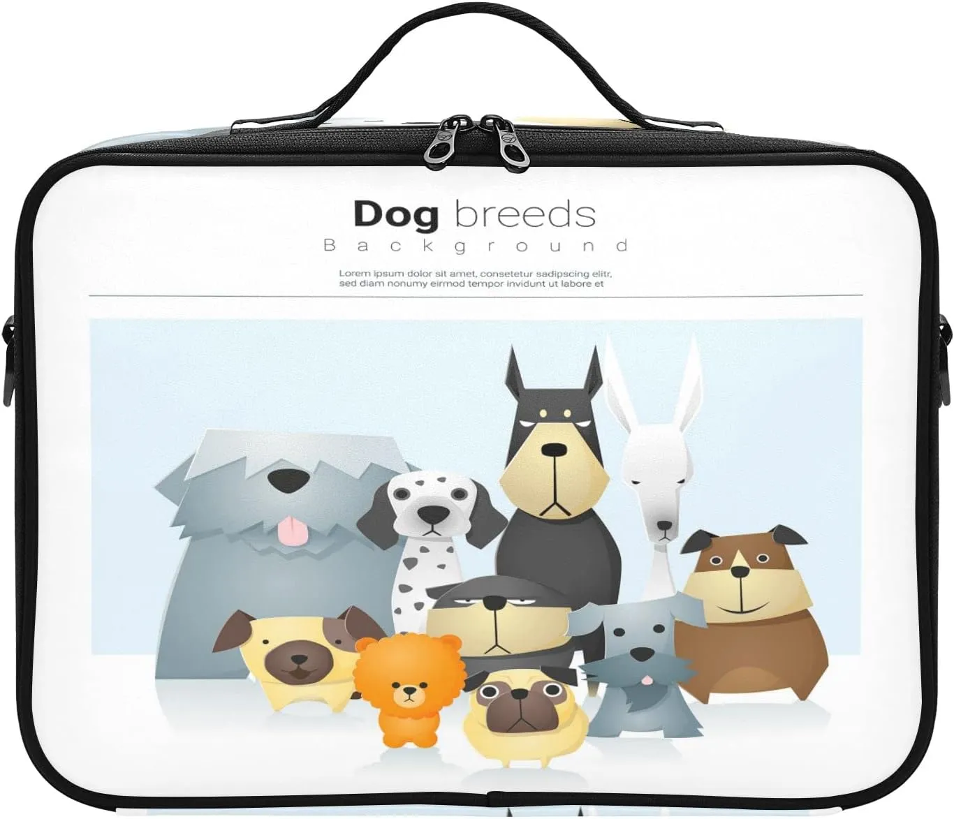 Different Cute Dog Breeds Women's Portable Makeup Bag with Handle, Cosmetic Bag, Adjustable Dividers, Travel Cosmetic Toiletry Storage Organizer for women