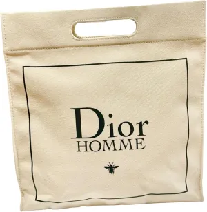 Dior HOMME Cream Canvas BAG Fragrance Tote Bag (hand carry 12.5 L X 13 H x 2.5 W)