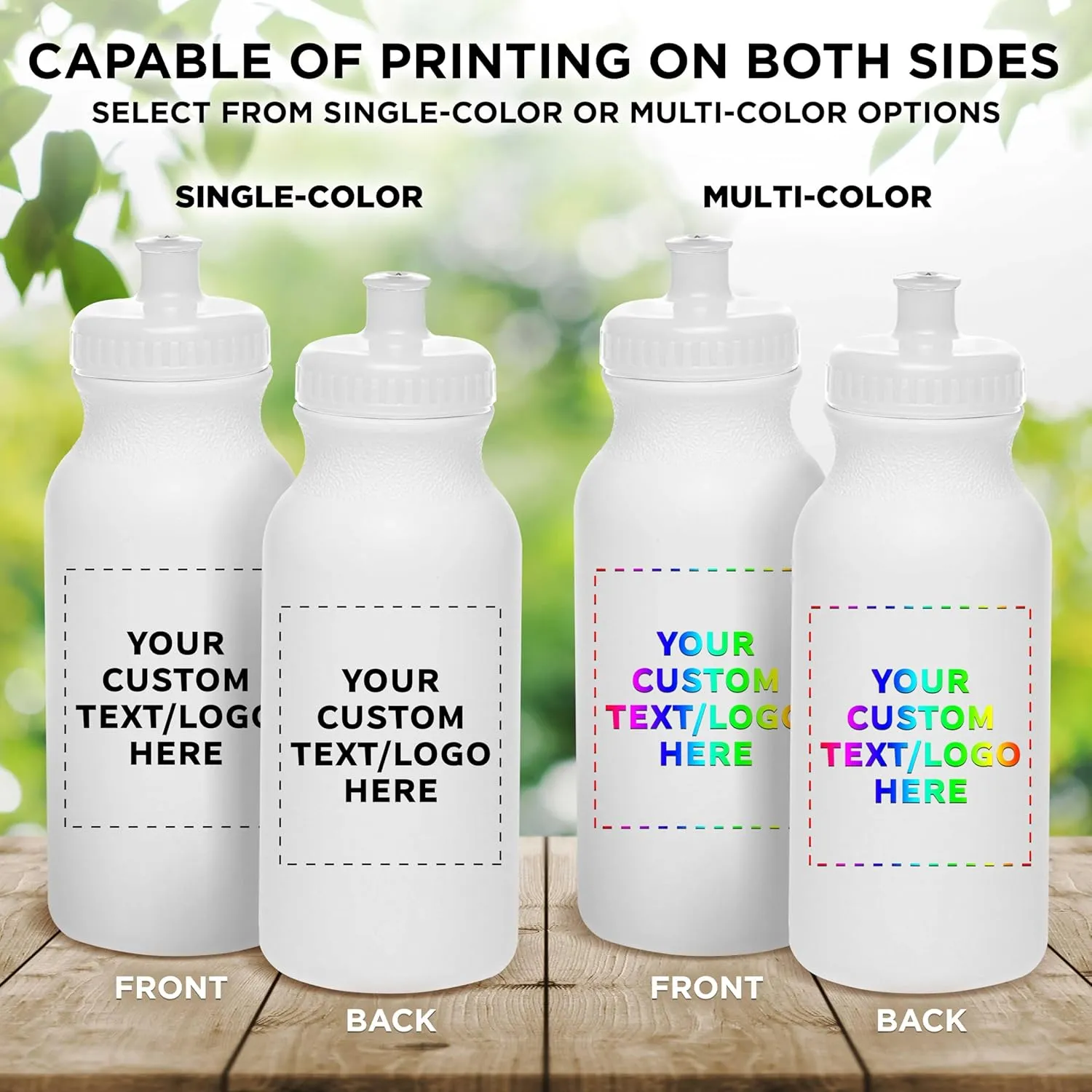DISCOUNT PROMOS Custom White Water Bottles with Push Cap -50 pack, Customizable Text, Logo, 20 oz, Reusable BPA FREE Squeezable Bottles in Bulk - White