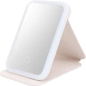 Diydeg Travel Makeup Mirror, Adjustable Brightness Portable LED Lighted Makeup Mirror with 3 Color Temperature Settings, Compact Vanity Mirror Travel Accessories for Makeup (White)