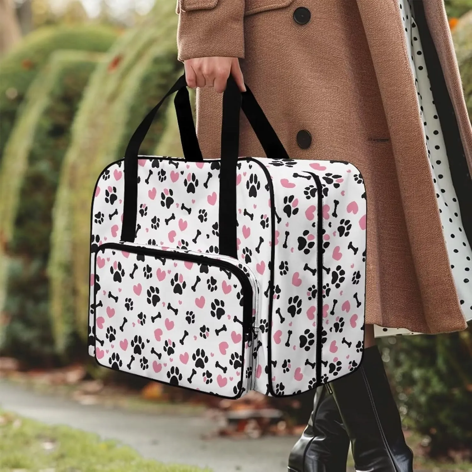 Dog Paw Print Sewing Machine Carrying Case,Lightweight Carry Tote Bag,Portable Padded Storage Dust Cover with Pockets for Sewing Machine